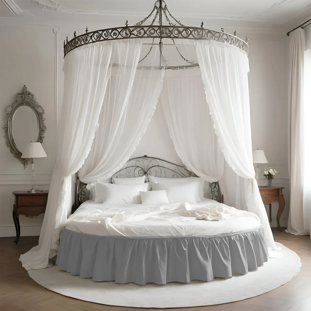 400TC Sateen Solid Cotton Gathered Round Bed Skirt