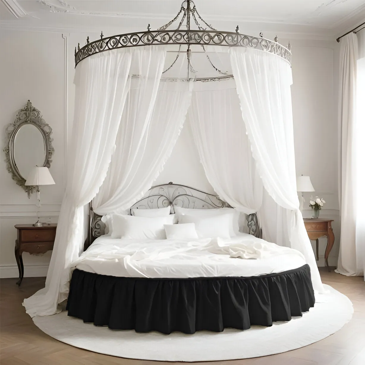400TC Sateen Solid Cotton Gathered Round Bed Skirt
