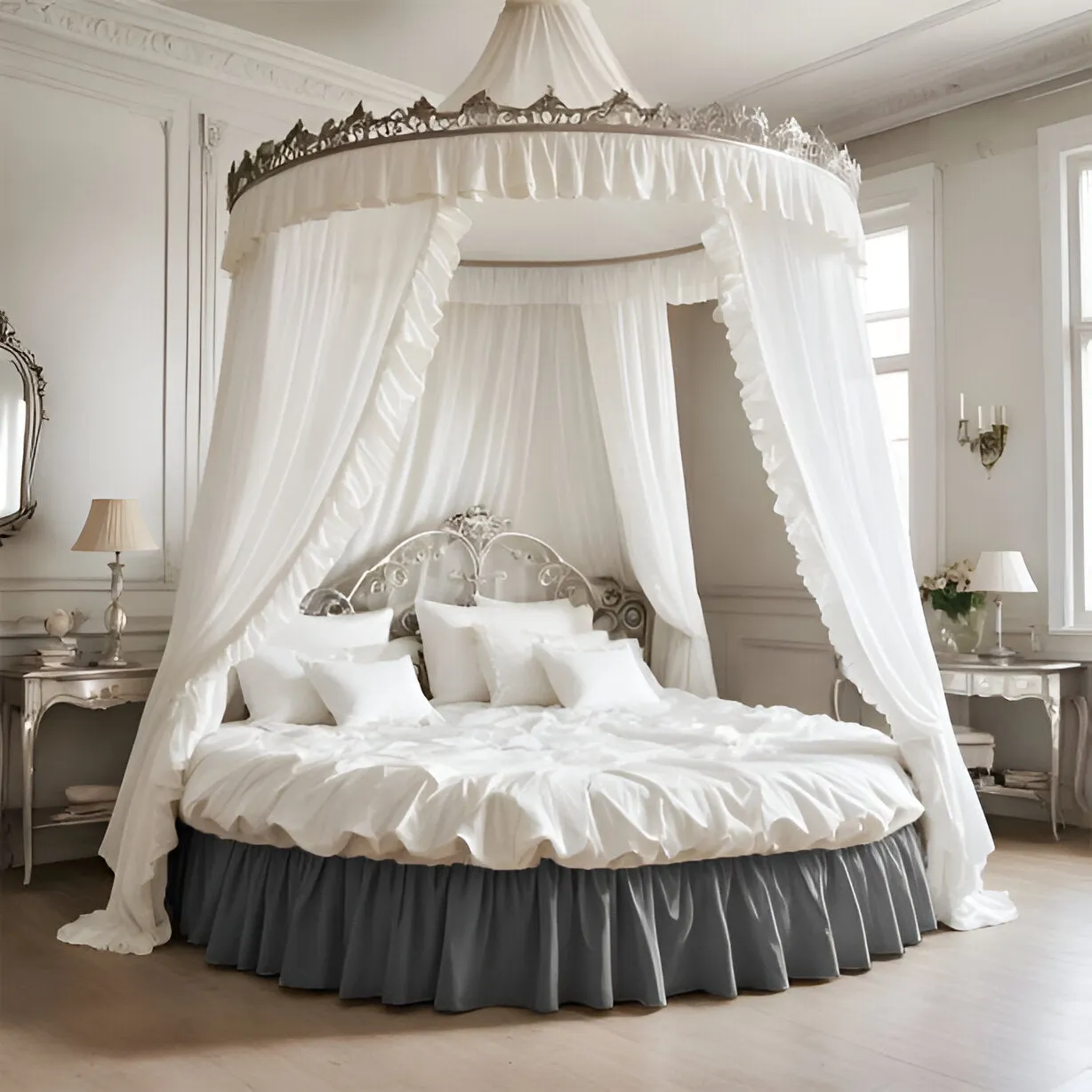 400TC Sateen Solid Cotton Gathered Round Bed Skirt