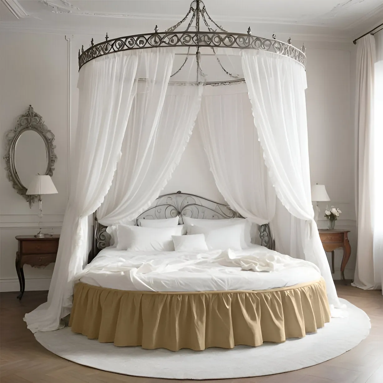 400TC Sateen Solid Cotton Gathered Round Bed Skirt