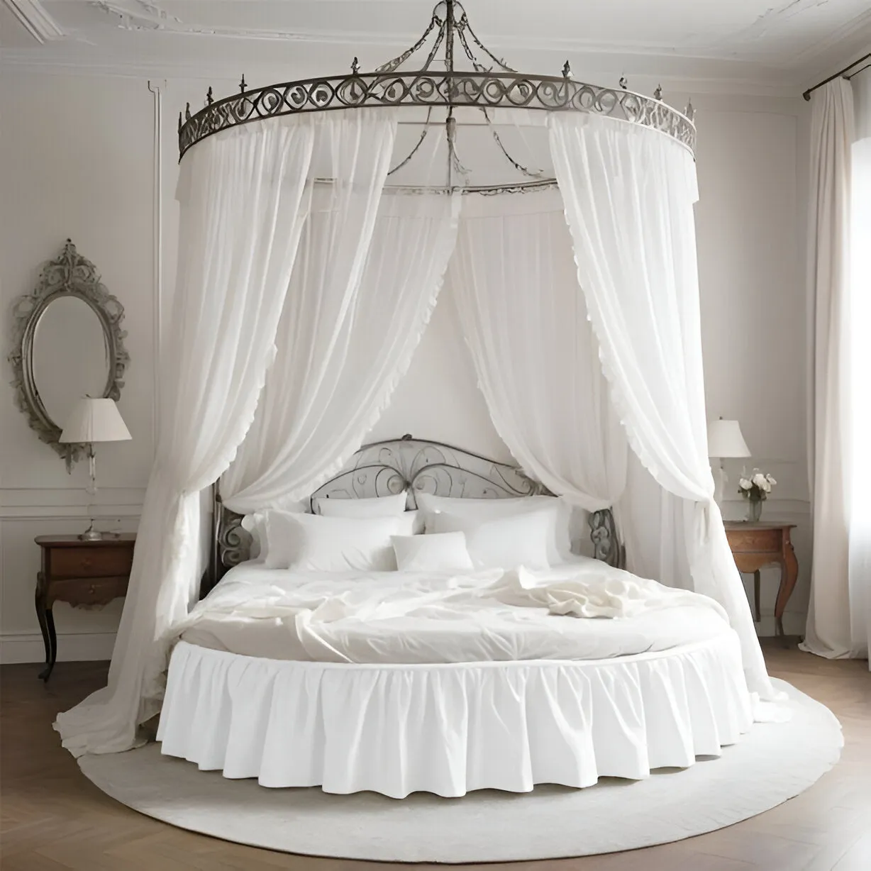 400TC Sateen Solid Cotton Gathered Round Bed Skirt