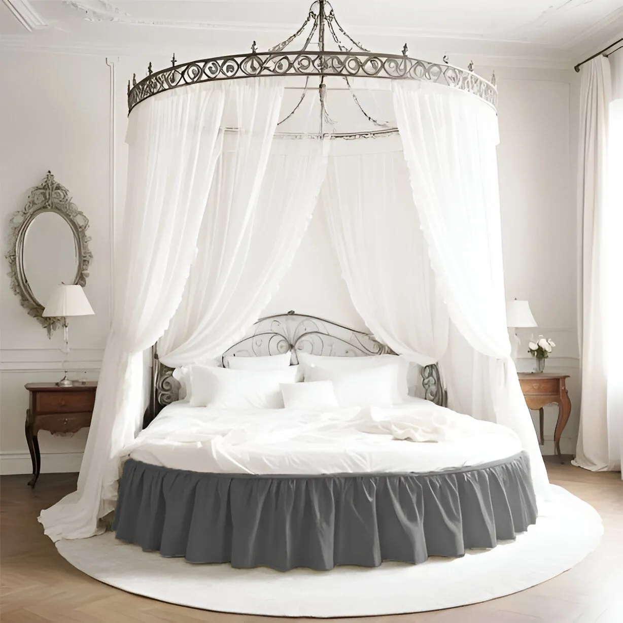 400TC Sateen Solid Cotton Gathered Round Bed Skirt