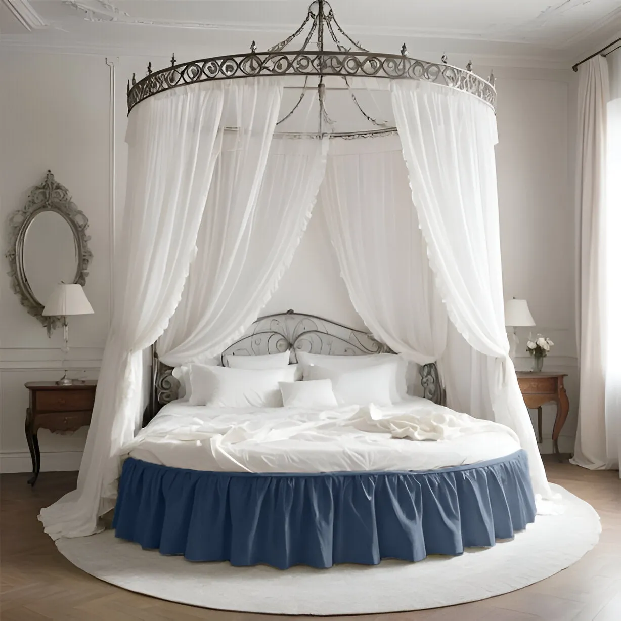 400TC Sateen Solid Cotton Gathered Round Bed Skirt