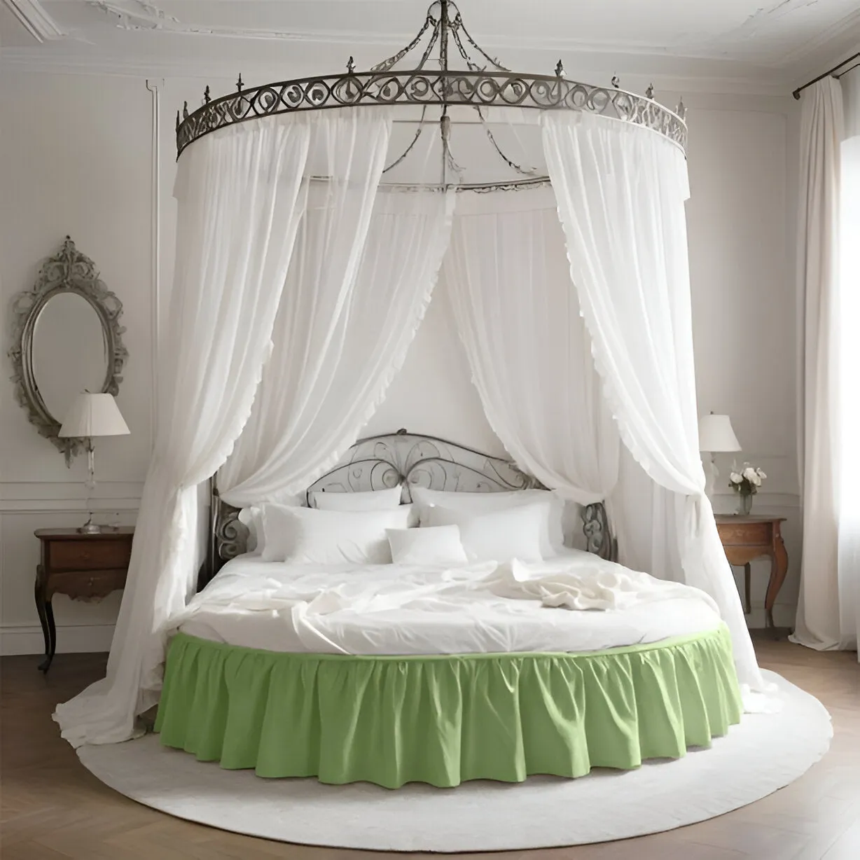 400TC Sateen Solid Cotton Gathered Round Bed Skirt