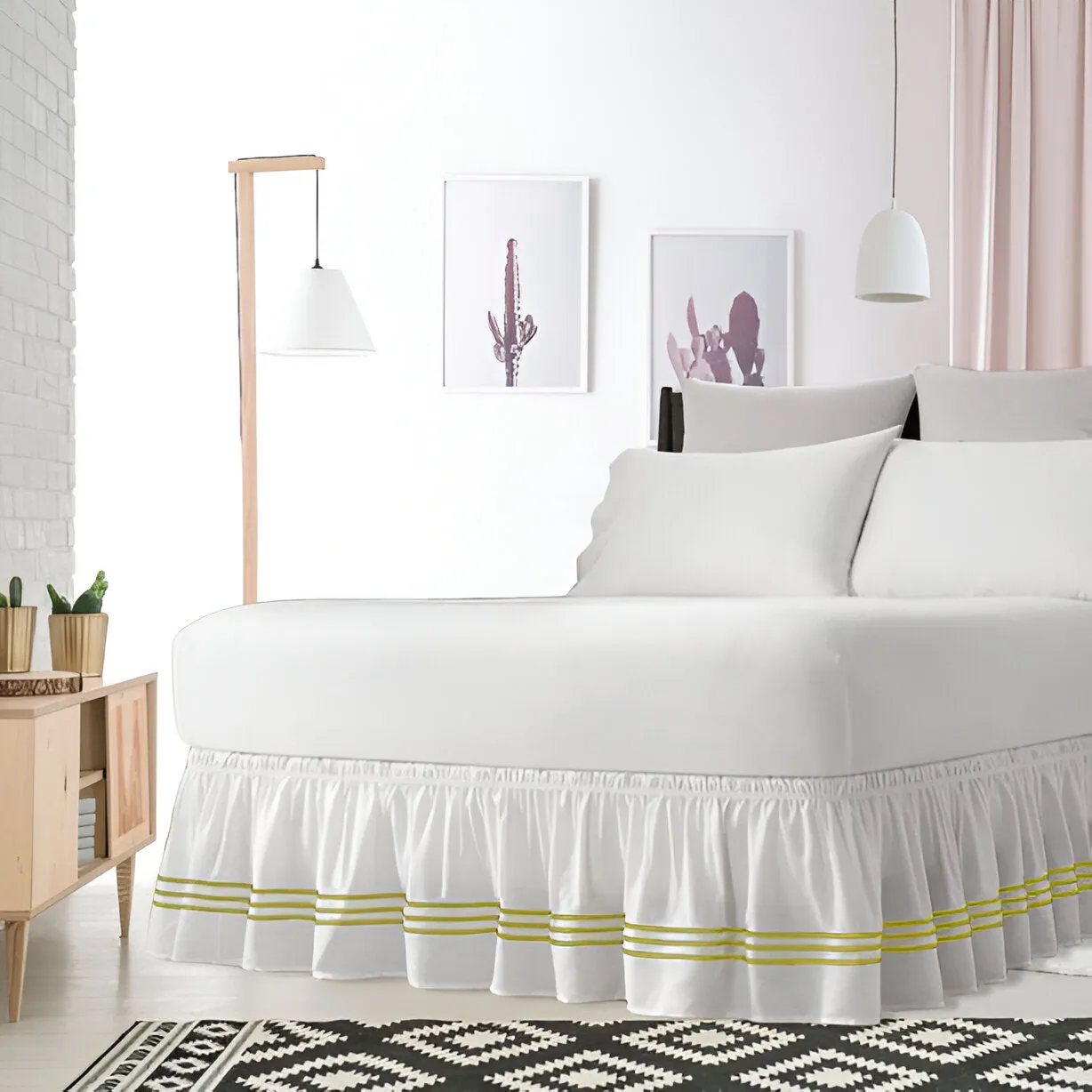 400TC Sateen Solid Cotton Triple Embroidered Wrap Around Bed Skirt