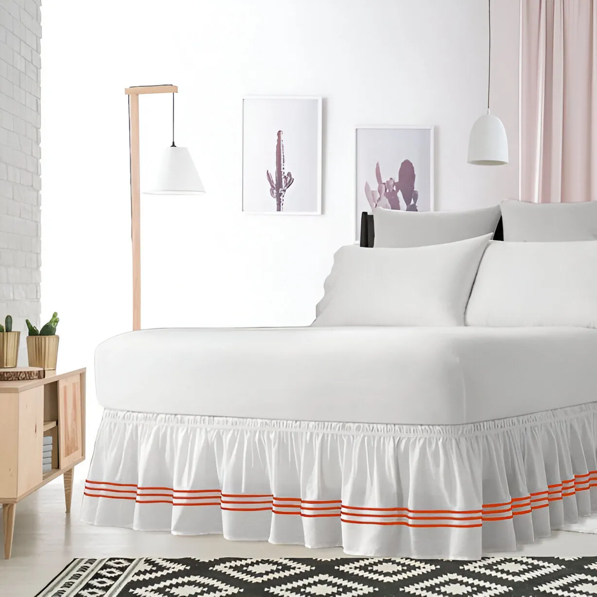 400TC Sateen Solid Cotton Triple Embroidered Wrap Around Bed Skirt