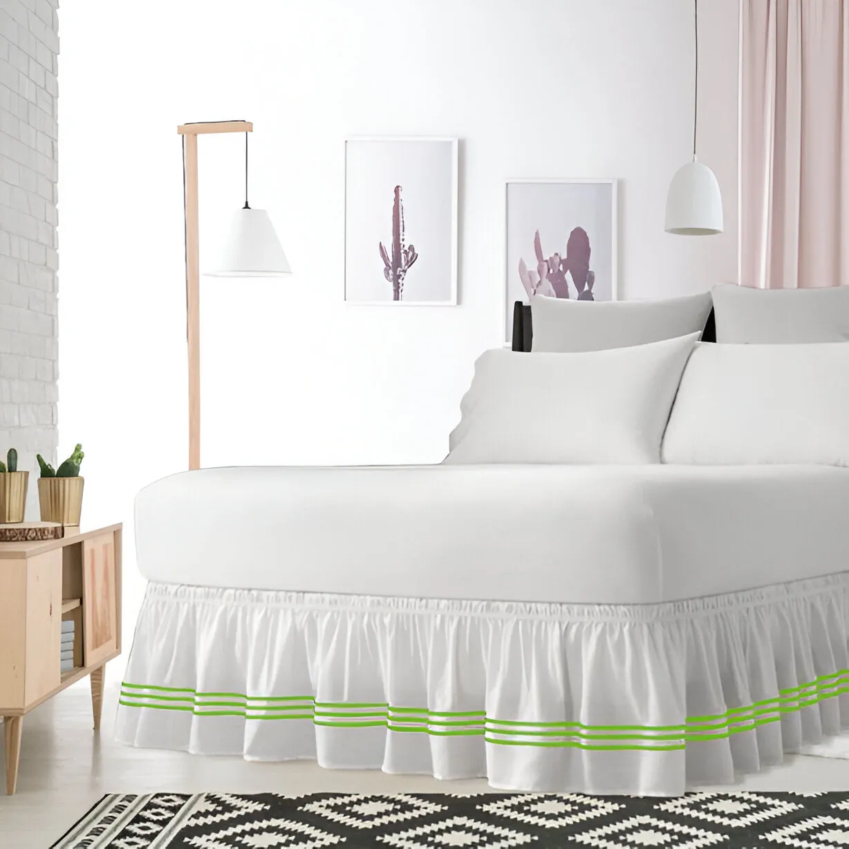 400TC Sateen Solid Cotton Triple Embroidered Wrap Around Bed Skirt