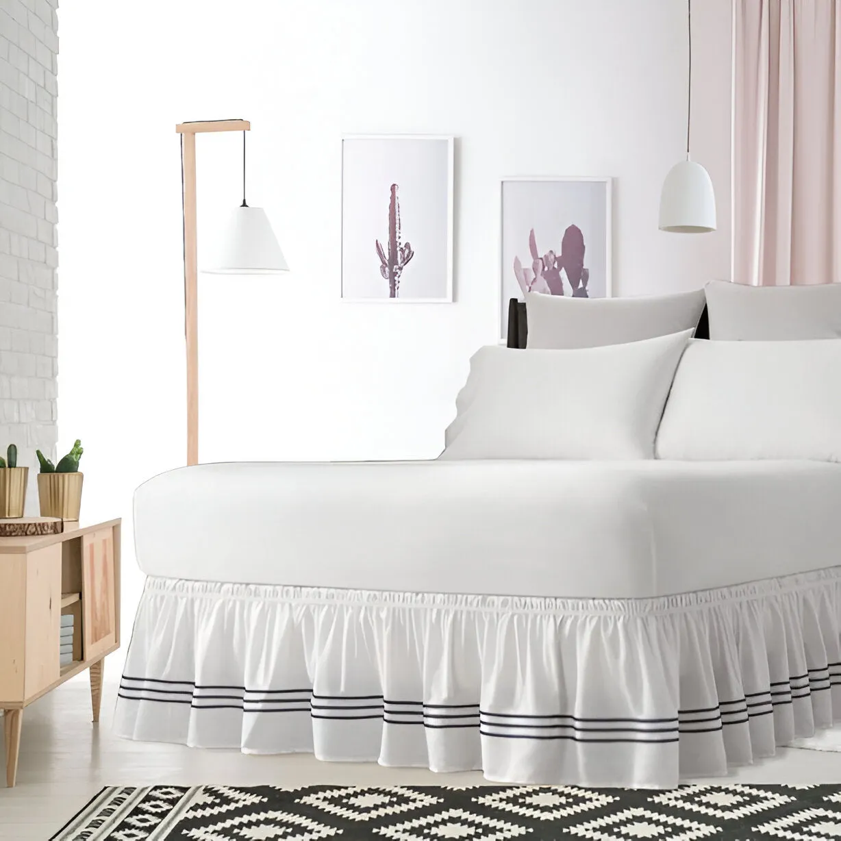 400TC Sateen Solid Cotton Triple Embroidered Wrap Around Bed Skirt