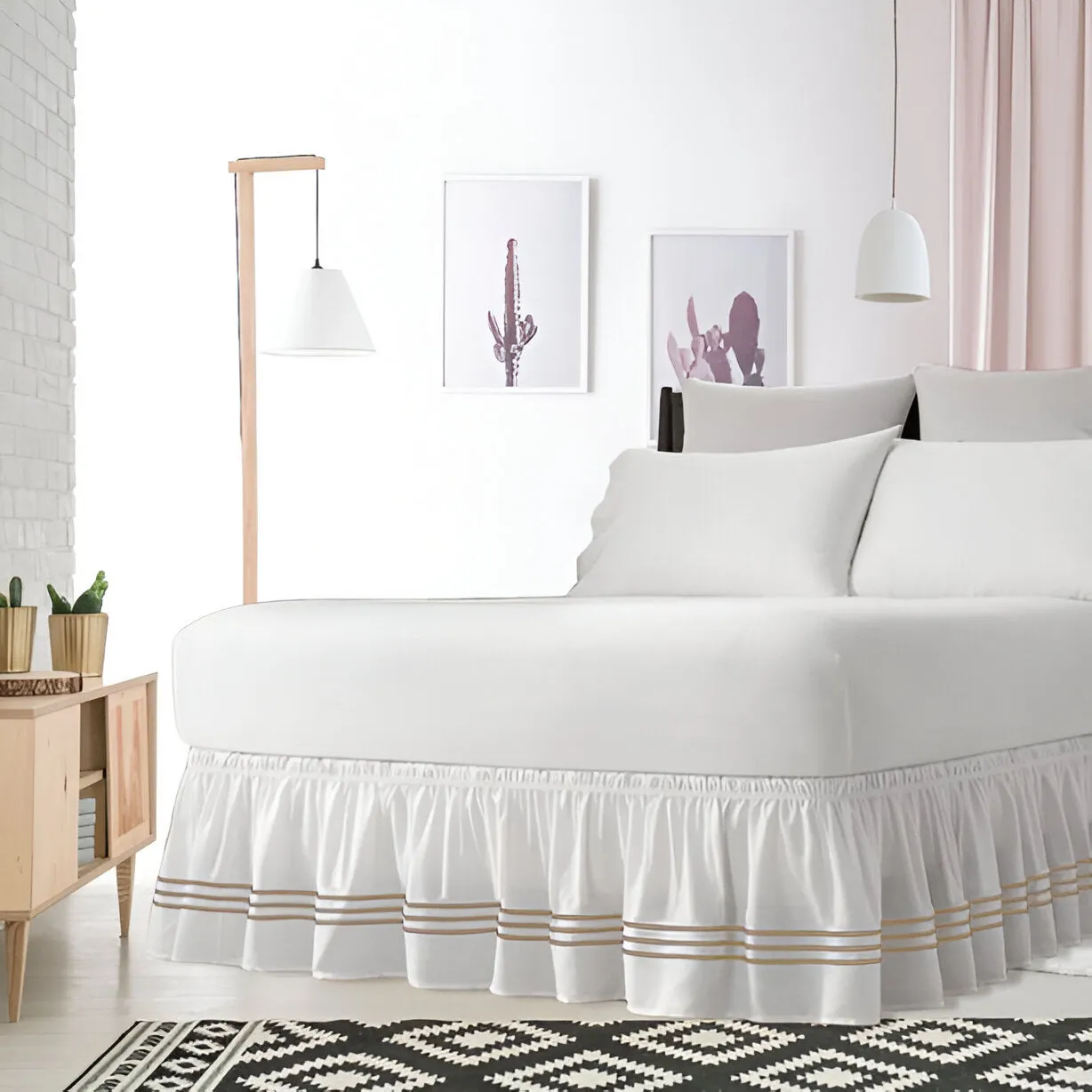 400TC Sateen Solid Cotton Triple Embroidered Wrap Around Bed Skirt
