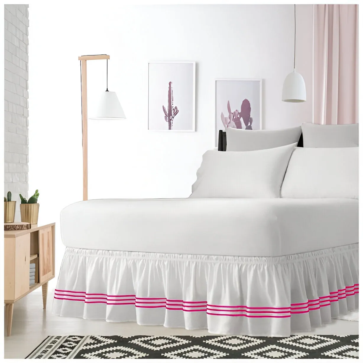 400TC Sateen Solid Cotton Triple Embroidered Wrap Around Bed Skirt