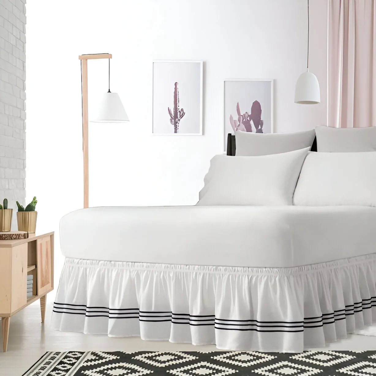 400TC Sateen Solid Cotton Triple Embroidered Wrap Around Bed Skirt