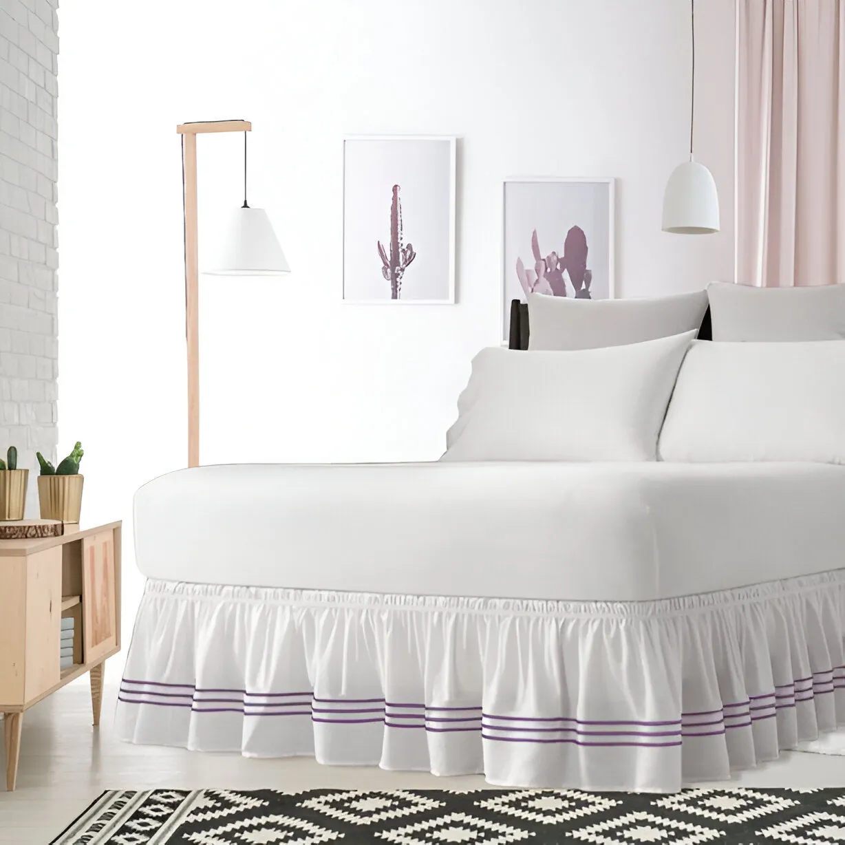 400TC Sateen Solid Cotton Triple Embroidered Wrap Around Bed Skirt