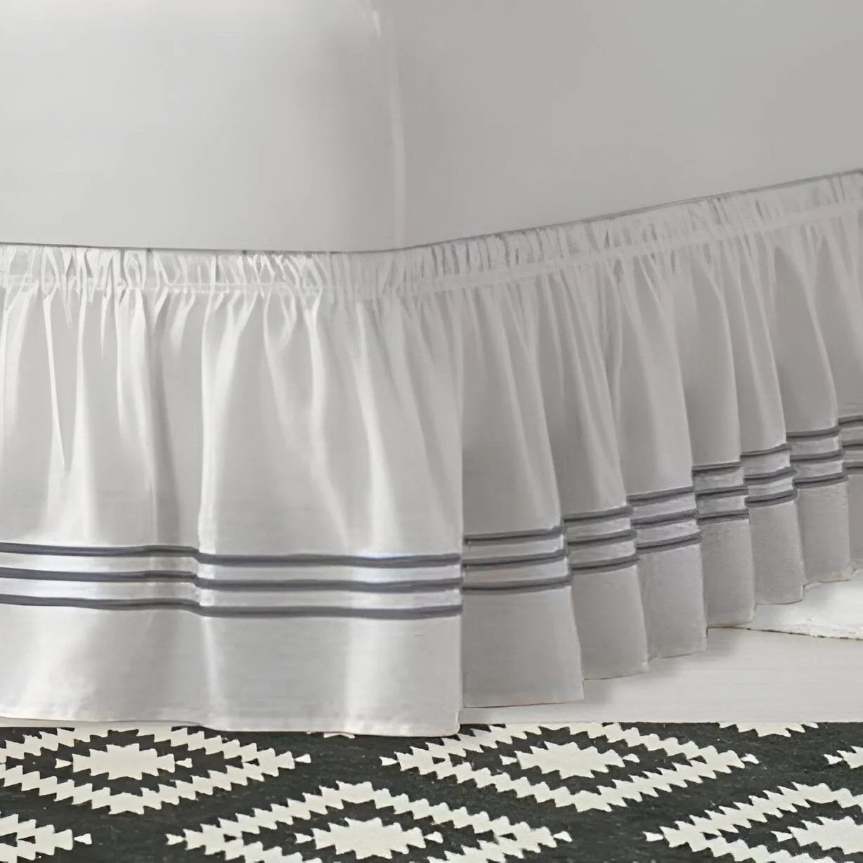 400TC Sateen Solid Cotton Triple Embroidered Wrap Around Bed Skirt