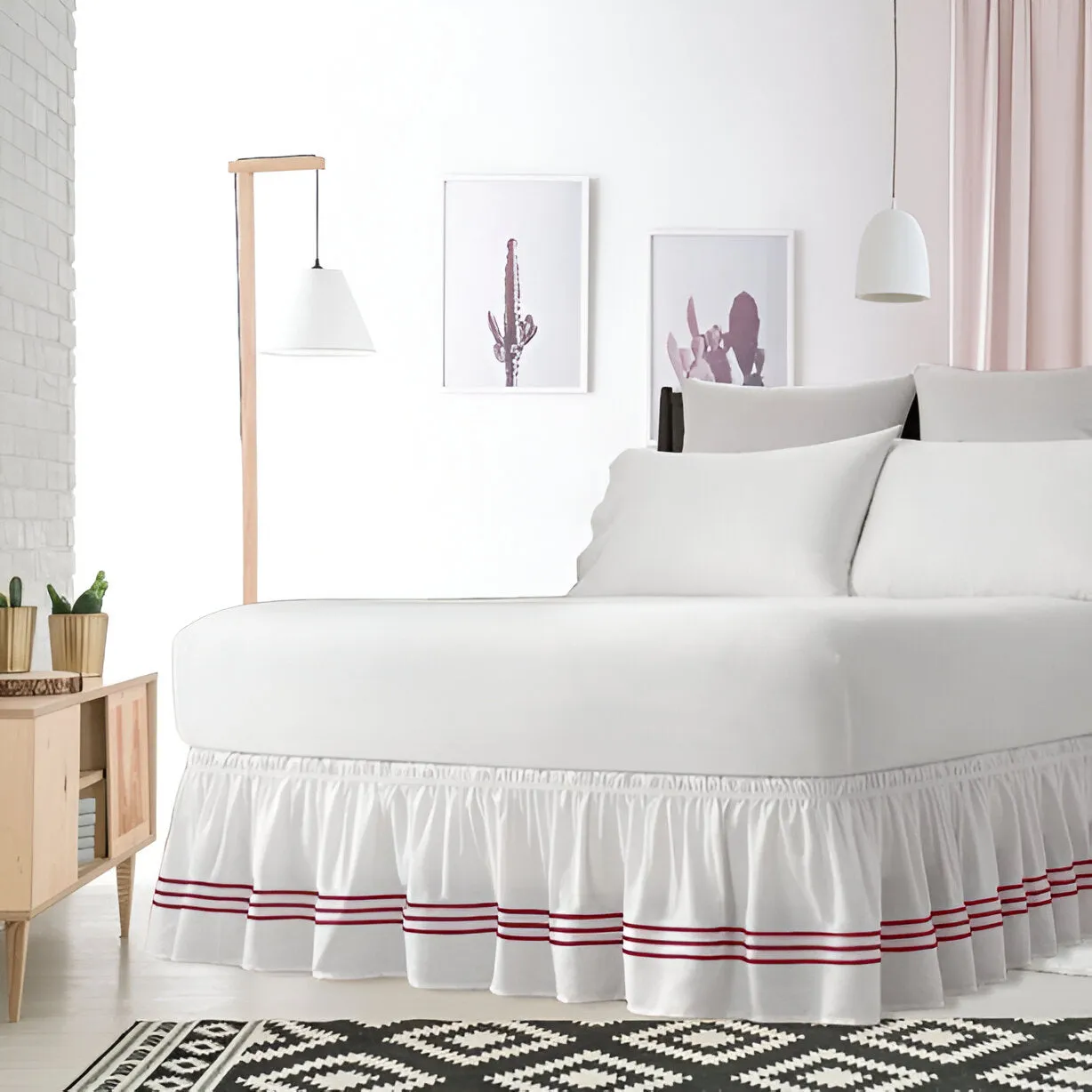 400TC Sateen Solid Cotton Triple Embroidered Wrap Around Bed Skirt