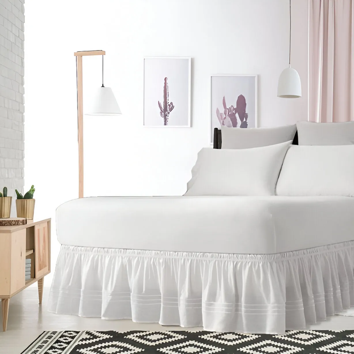 400TC Sateen Solid Cotton Triple Embroidered Wrap Around Bed Skirt