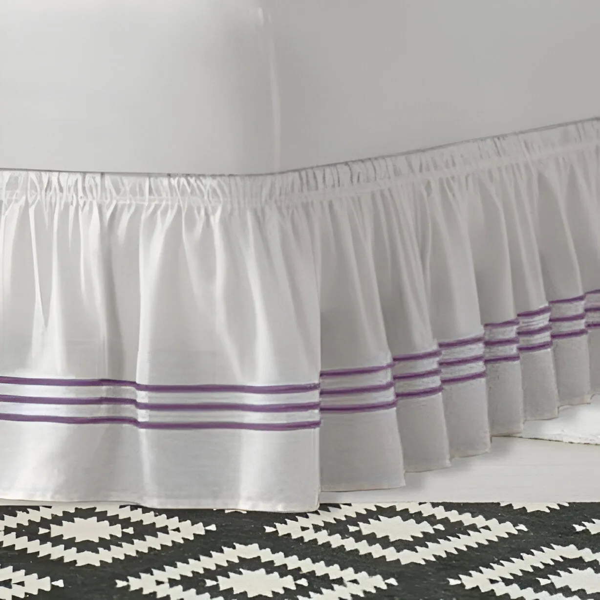 400TC Sateen Solid Cotton Triple Embroidered Wrap Around Bed Skirt