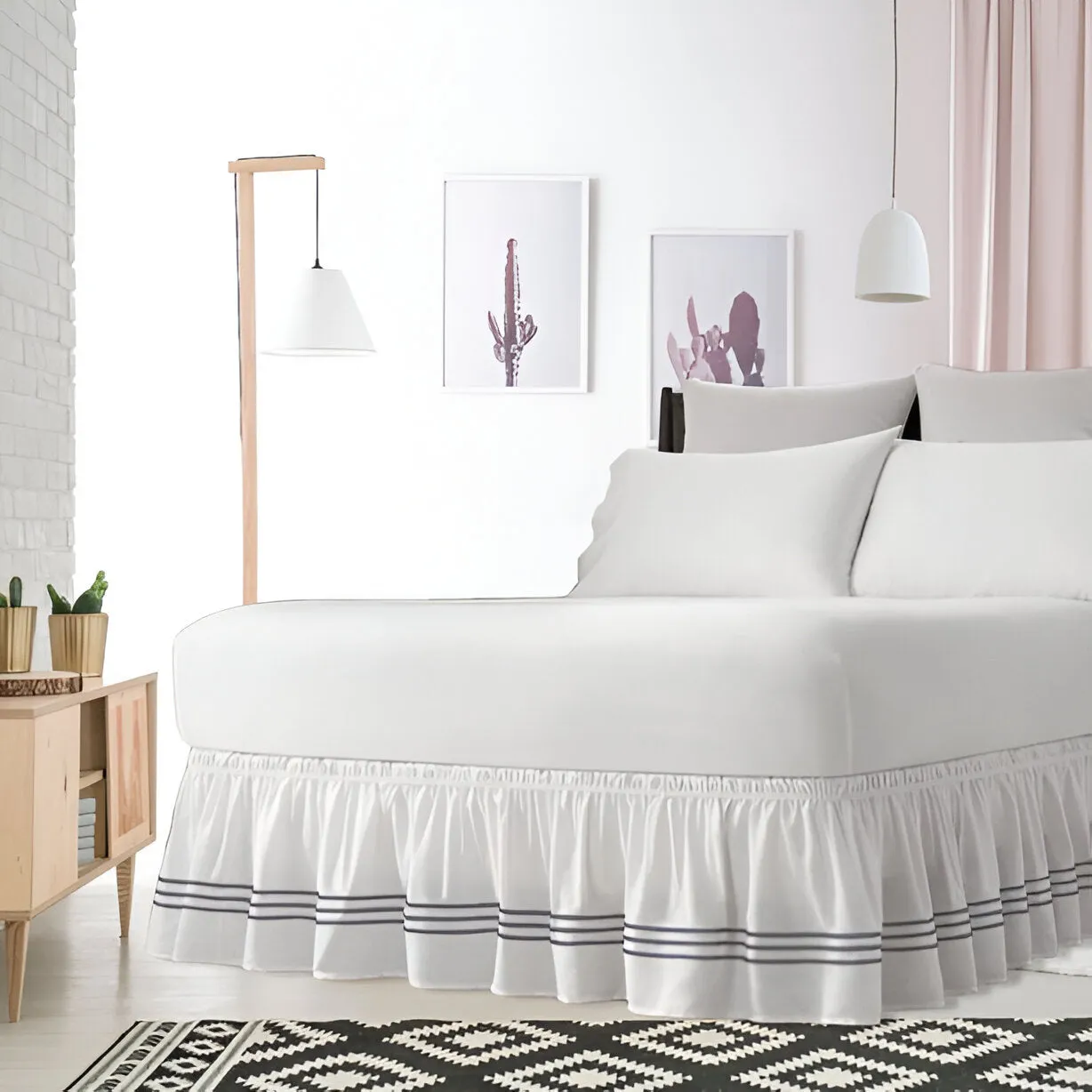 400TC Sateen Solid Cotton Triple Embroidered Wrap Around Bed Skirt