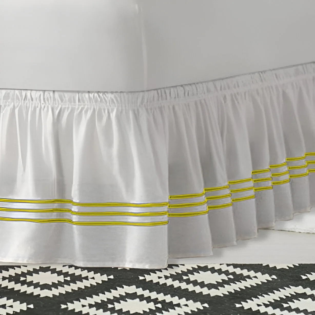 400TC Sateen Solid Cotton Triple Embroidered Wrap Around Bed Skirt