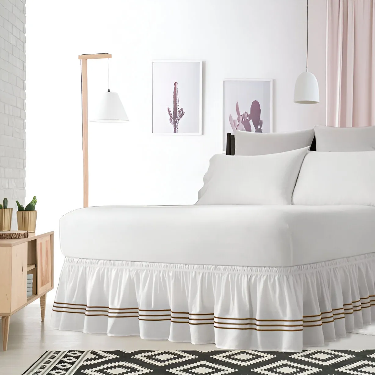 400TC Sateen Solid Cotton Triple Embroidered Wrap Around Bed Skirt
