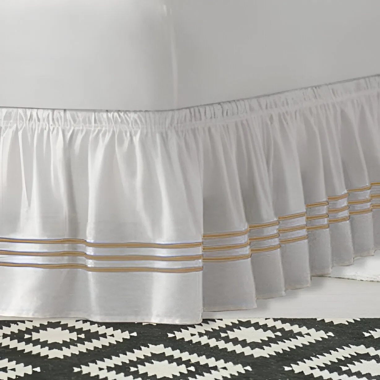 400TC Sateen Solid Cotton Triple Embroidered Wrap Around Bed Skirt