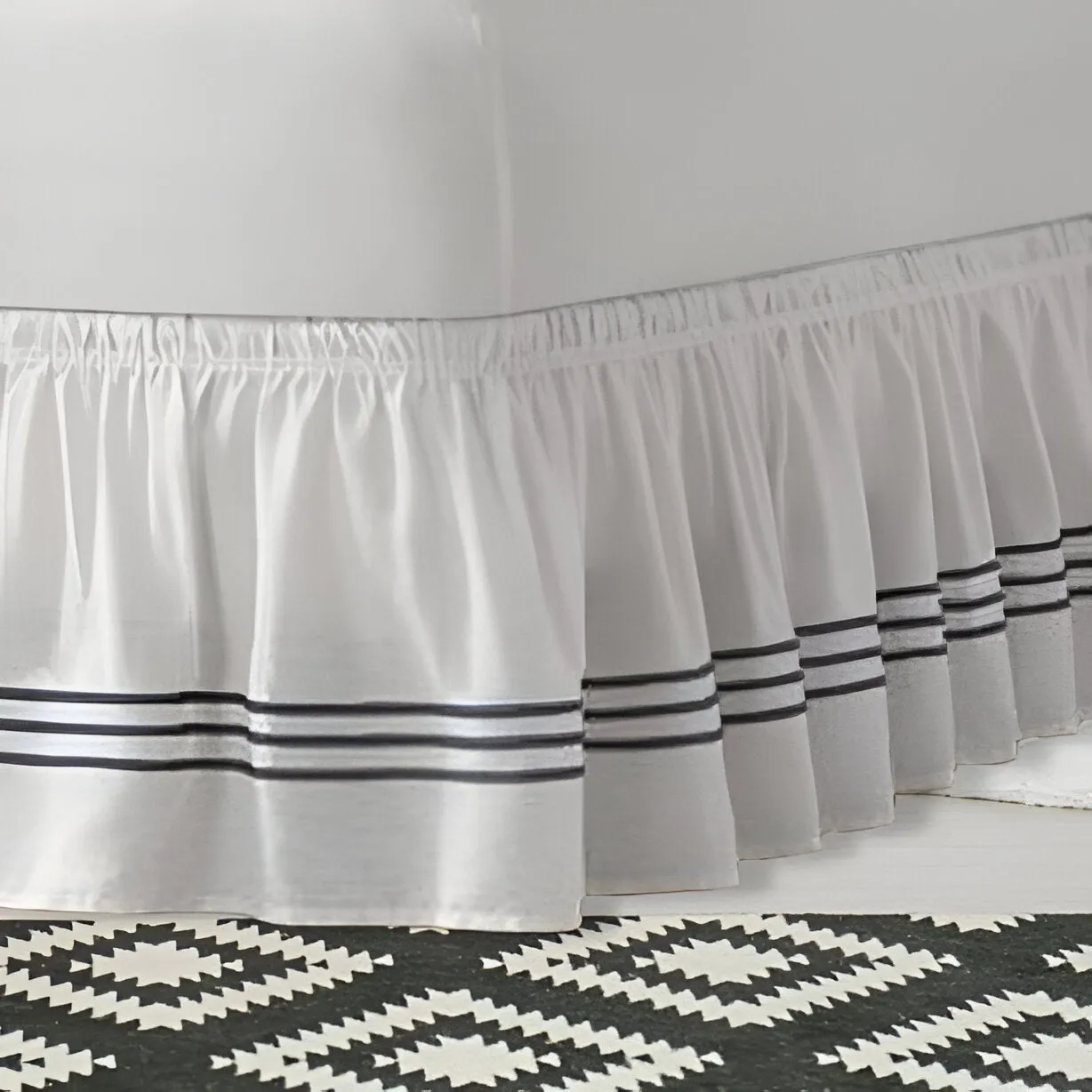 400TC Sateen Solid Cotton Triple Embroidered Wrap Around Bed Skirt