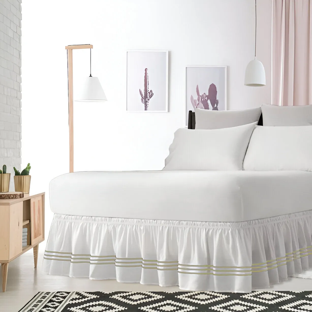 400TC Sateen Solid Cotton Triple Embroidered Wrap Around Bed Skirt