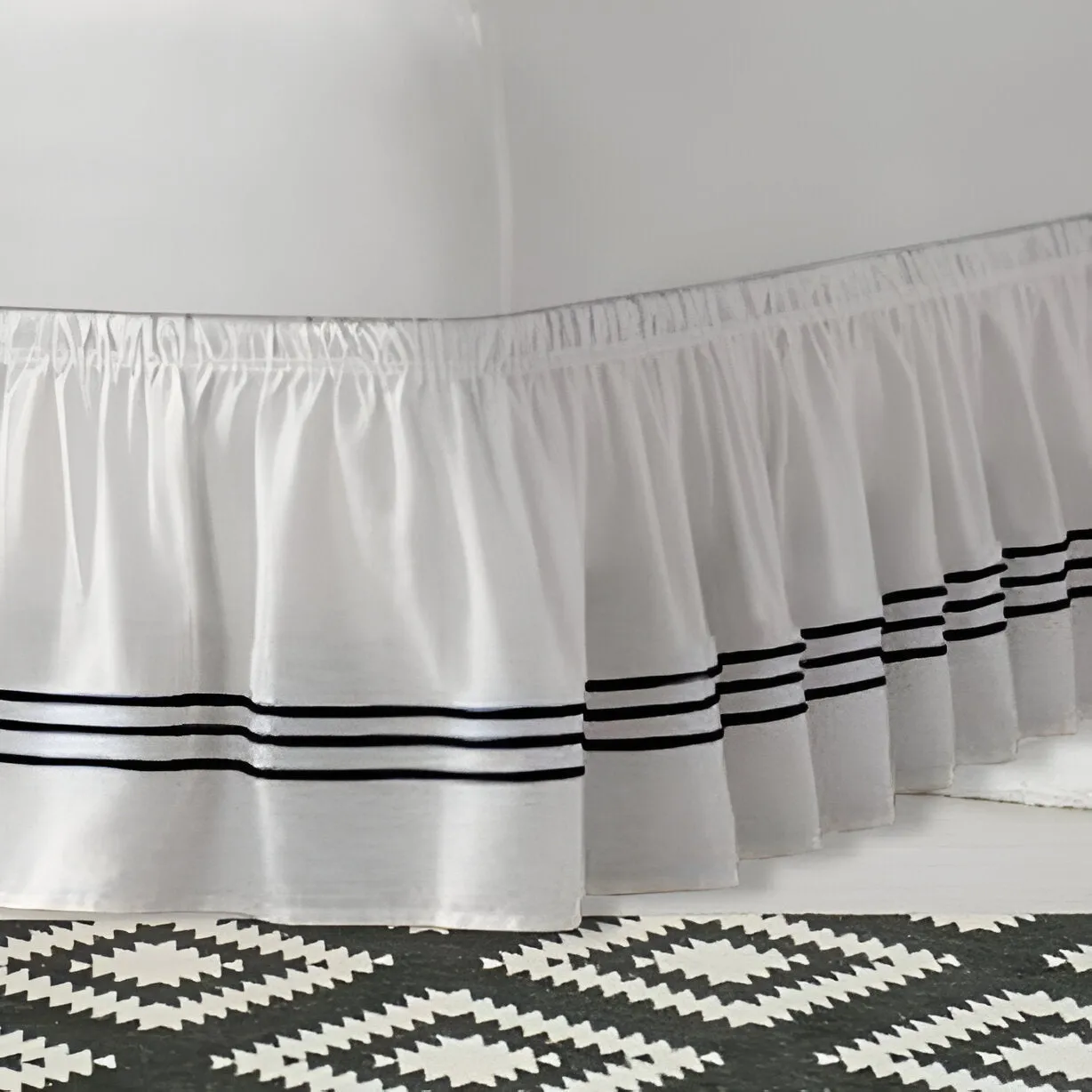 400TC Sateen Solid Cotton Triple Embroidered Wrap Around Bed Skirt