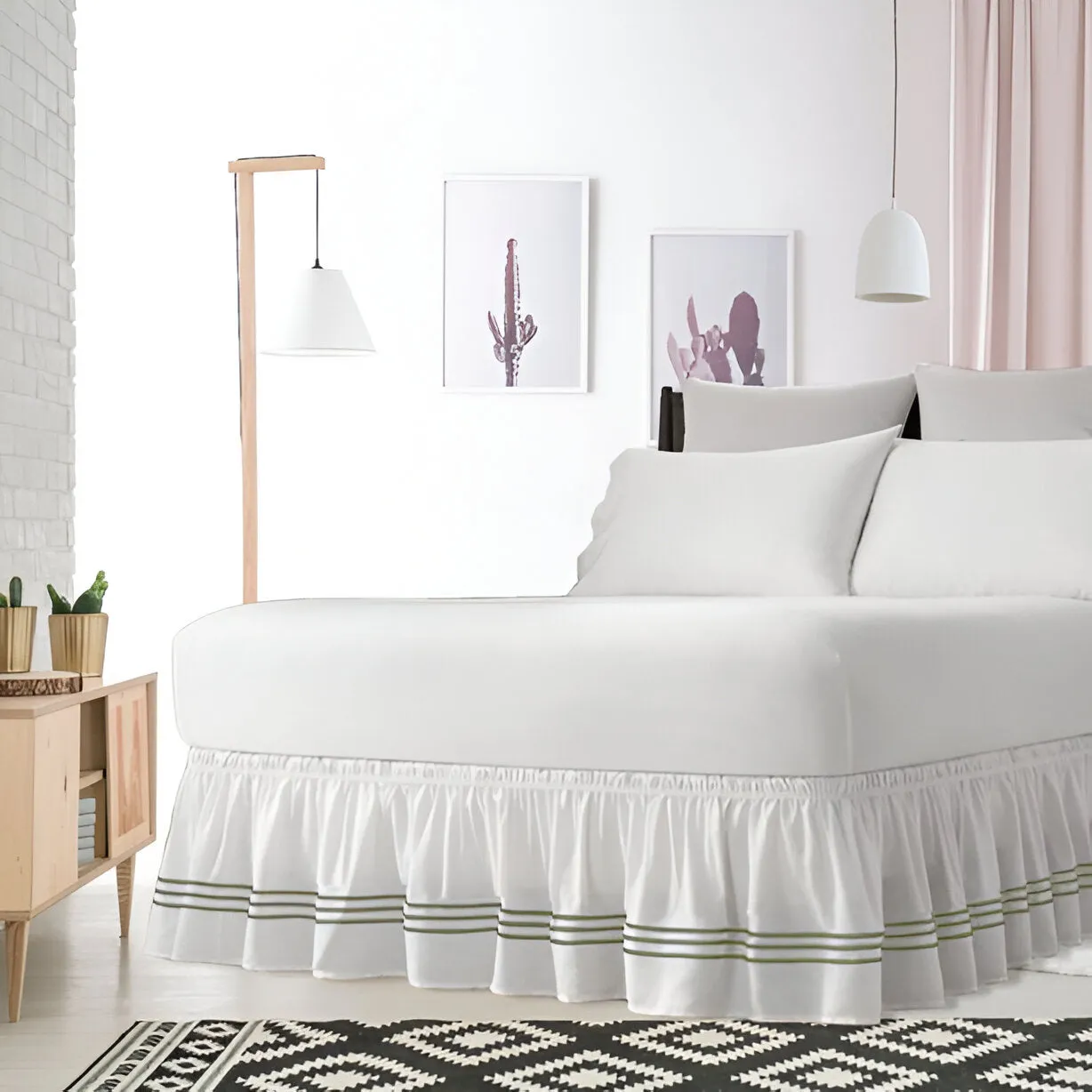 400TC Sateen Solid Cotton Triple Embroidered Wrap Around Bed Skirt