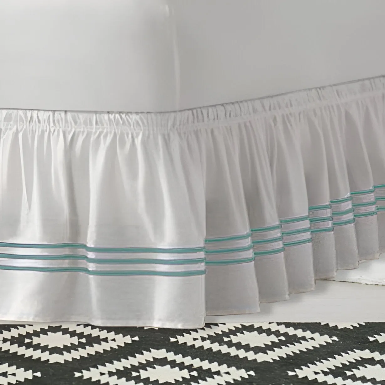 400TC Sateen Solid Cotton Triple Embroidered Wrap Around Bed Skirt