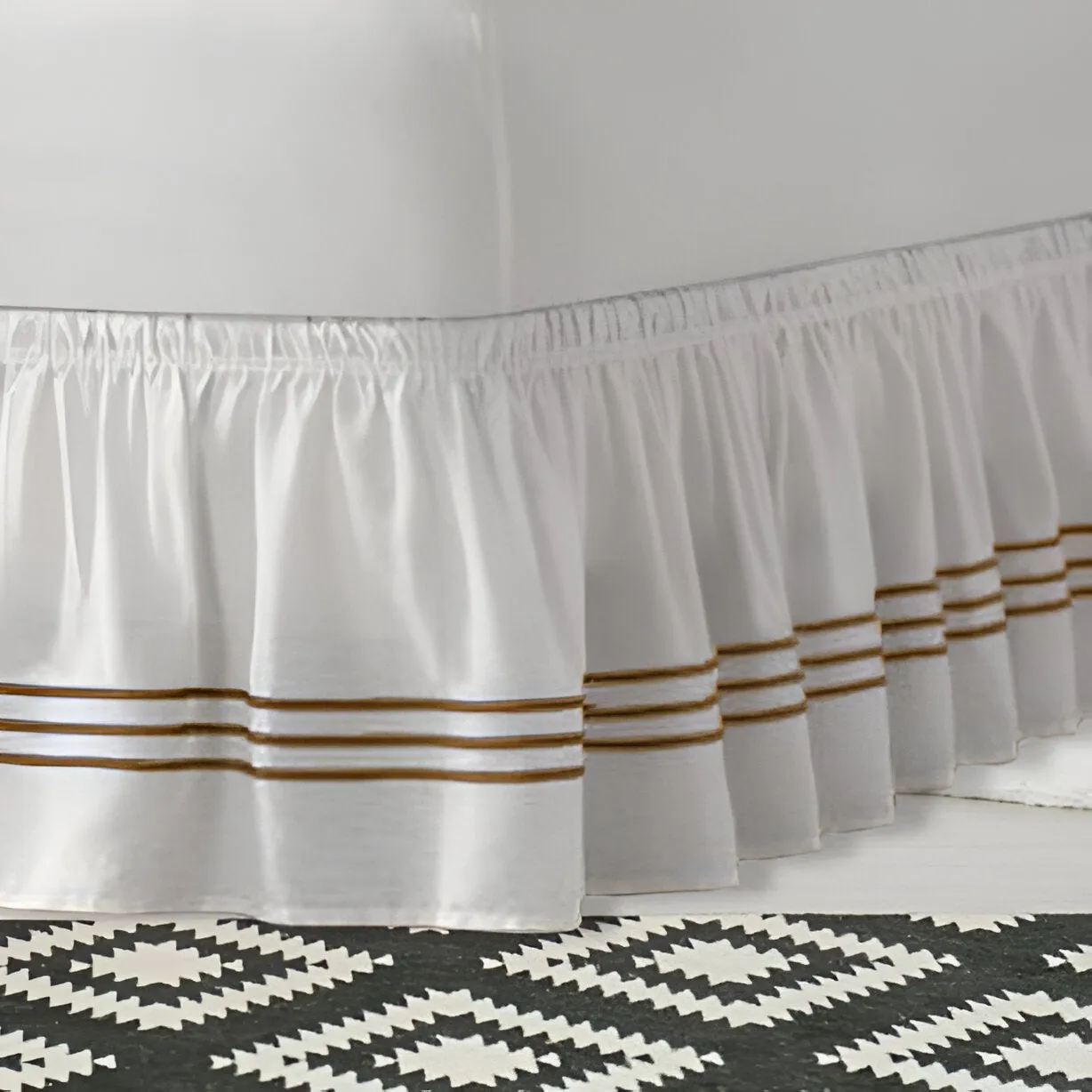 400TC Sateen Solid Cotton Triple Embroidered Wrap Around Bed Skirt