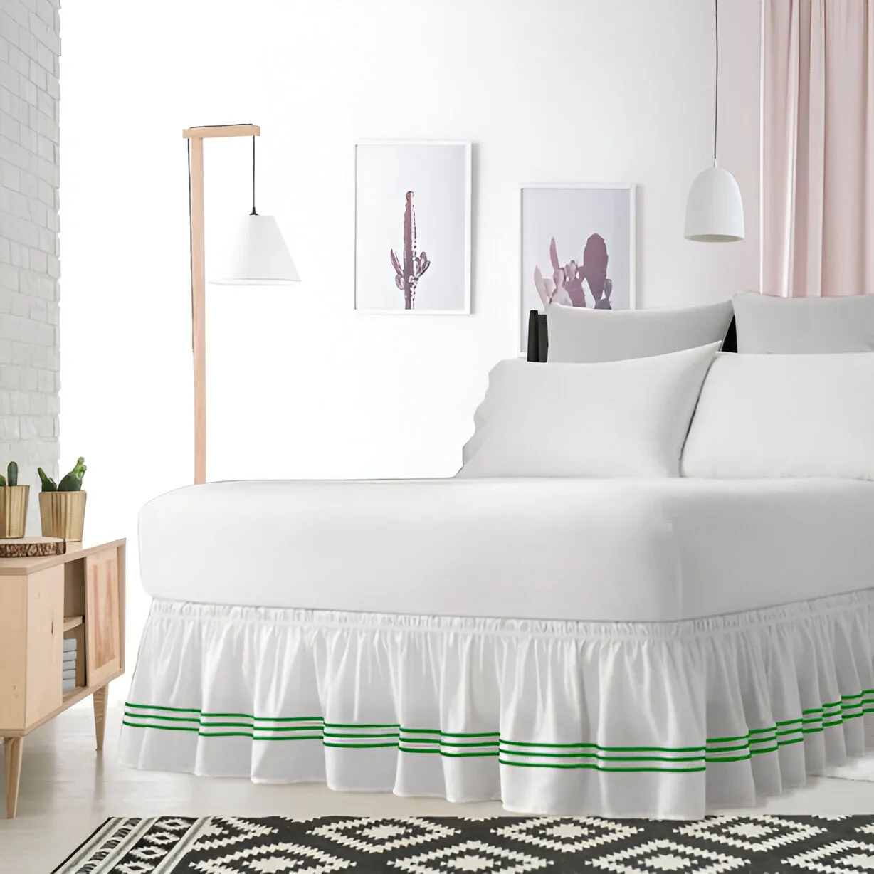 400TC Sateen Solid Cotton Triple Embroidered Wrap Around Bed Skirt