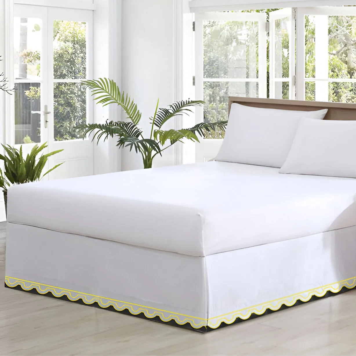 400TC U Shape Solid Cotton Scallop Embroidery Tailored Bed Skirt