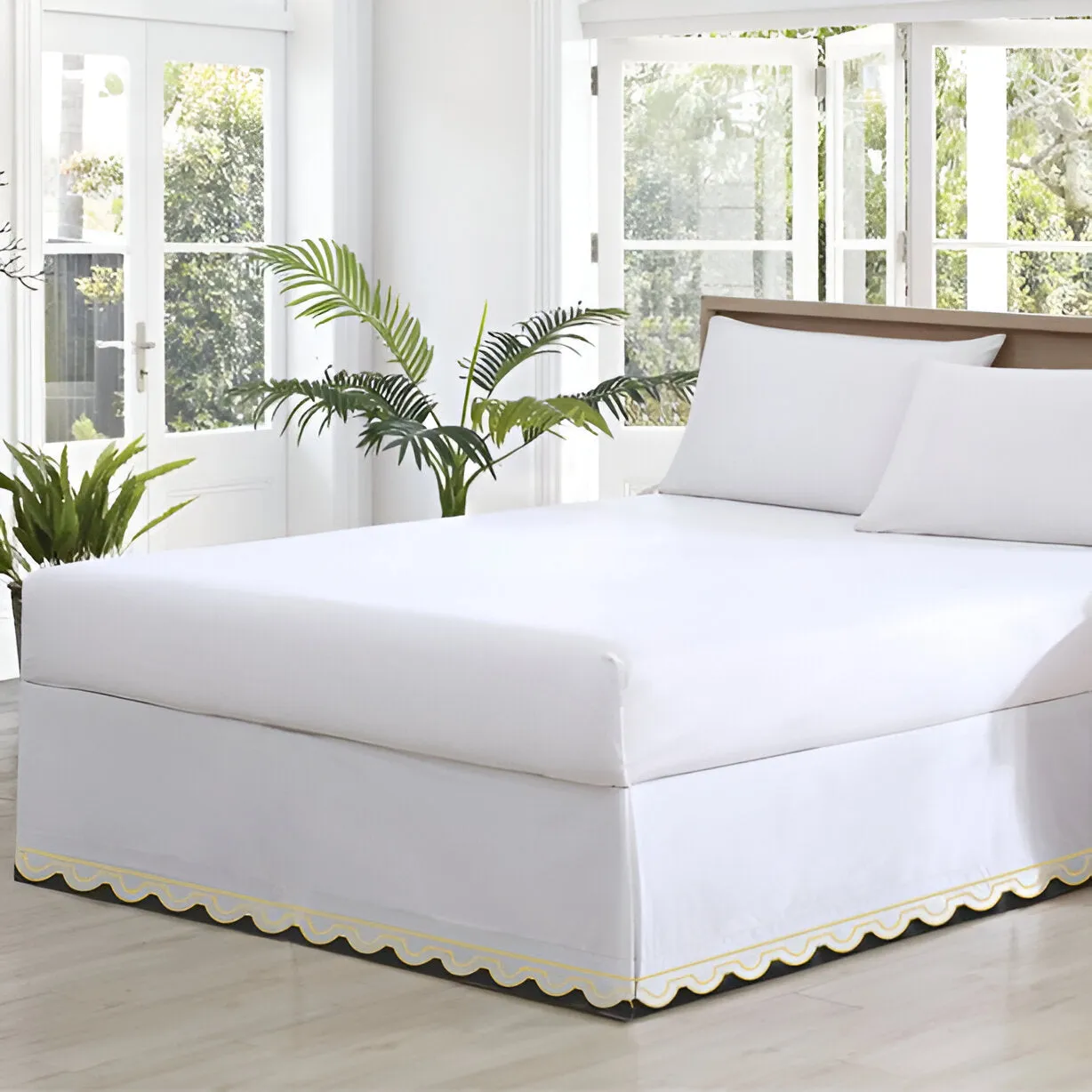 400TC U Shape Solid Cotton Scallop Embroidery Tailored Bed Skirt