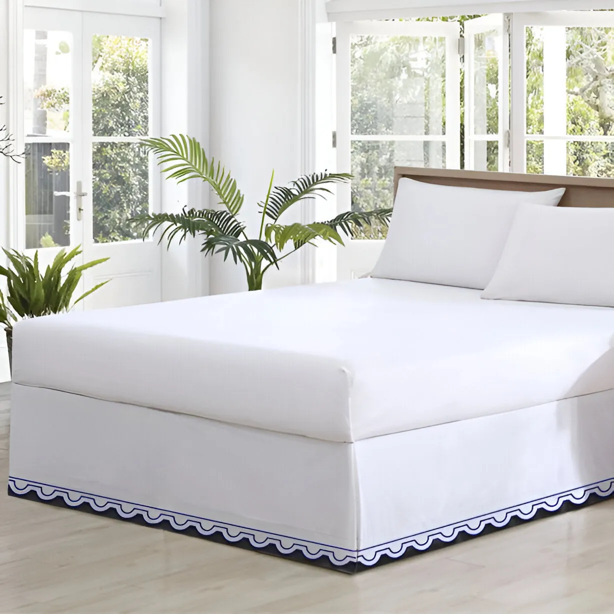 400TC U Shape Solid Cotton Scallop Embroidery Tailored Bed Skirt