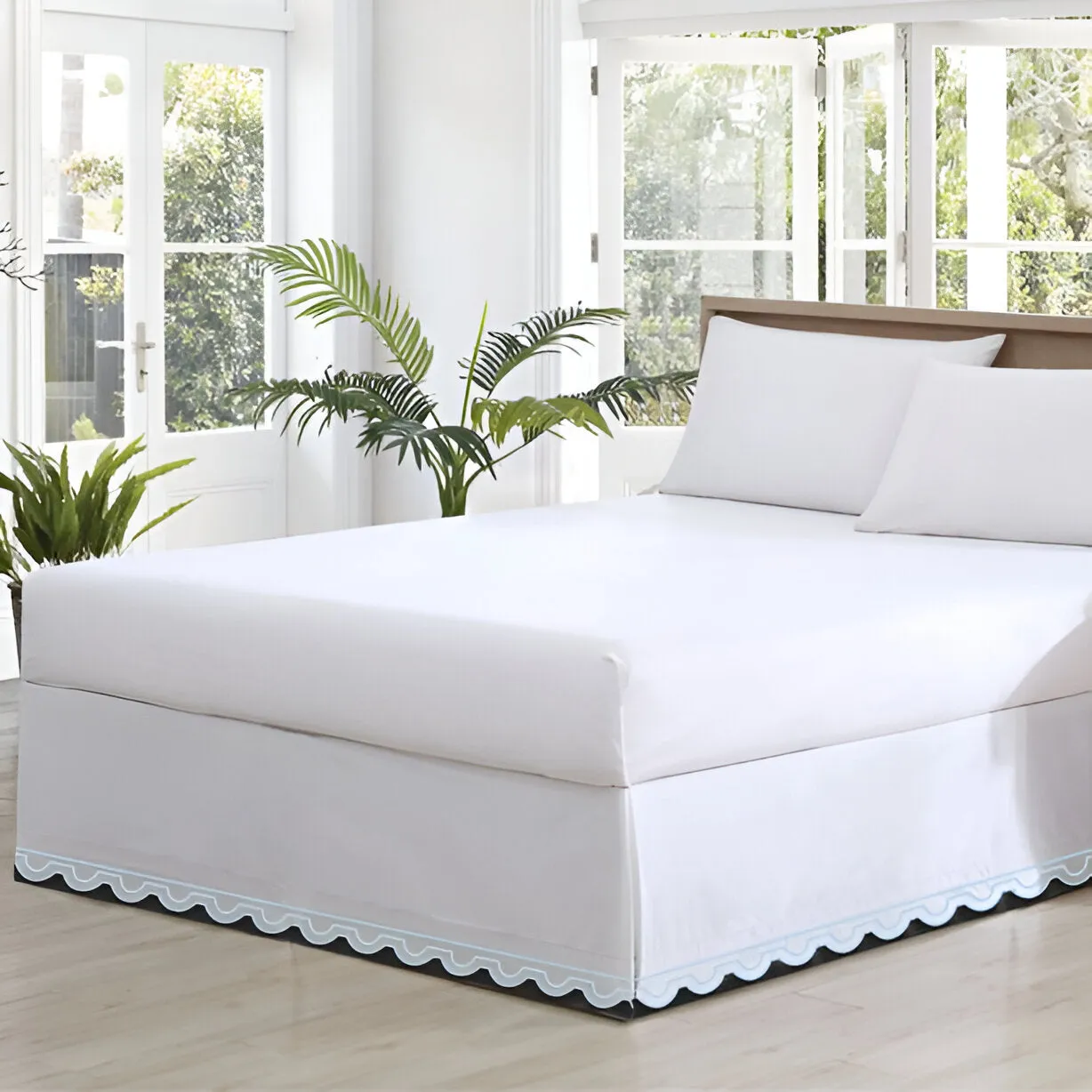 400TC U Shape Solid Cotton Scallop Embroidery Tailored Bed Skirt