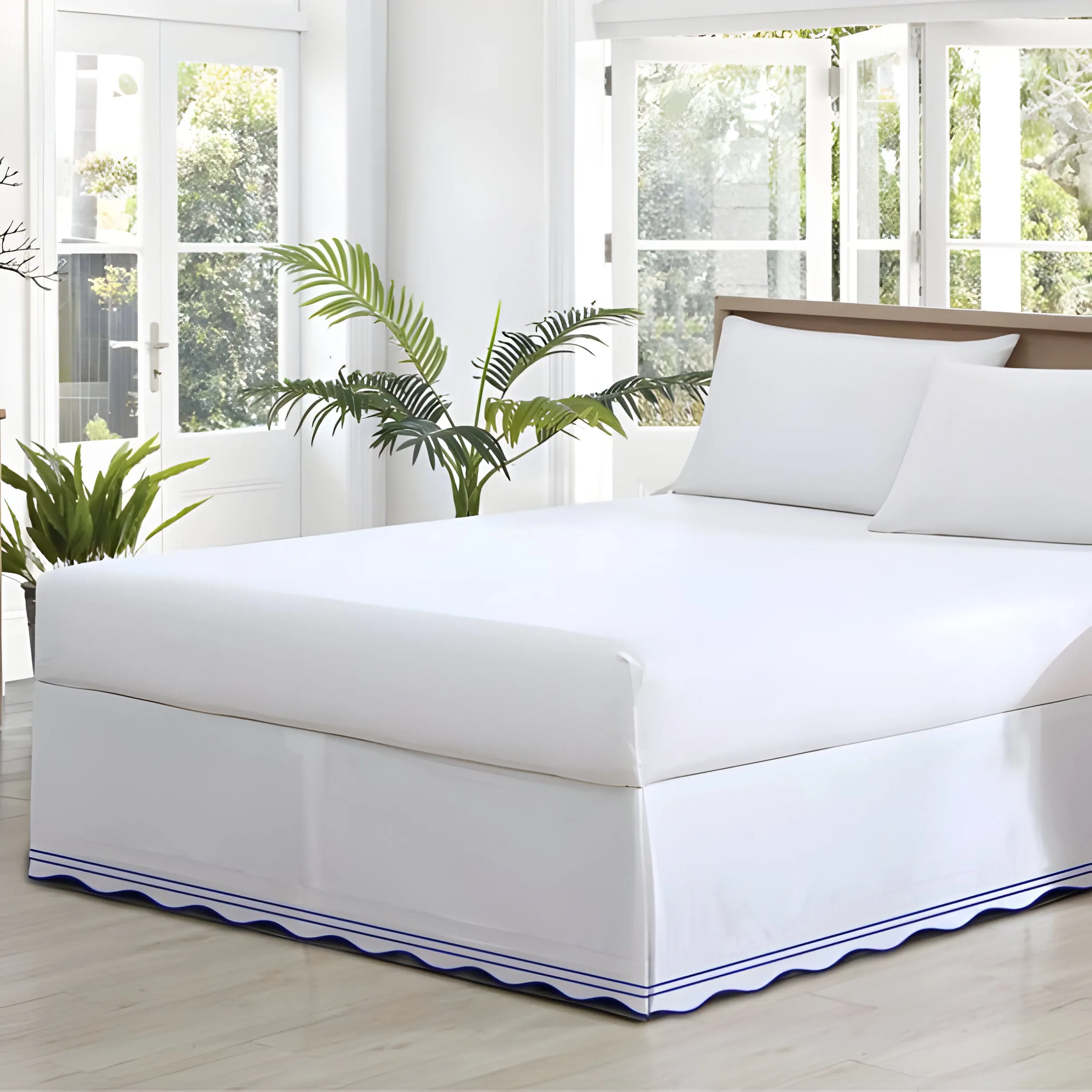 400TC Wavy Embroidery & Border Tailored Bed Skirt