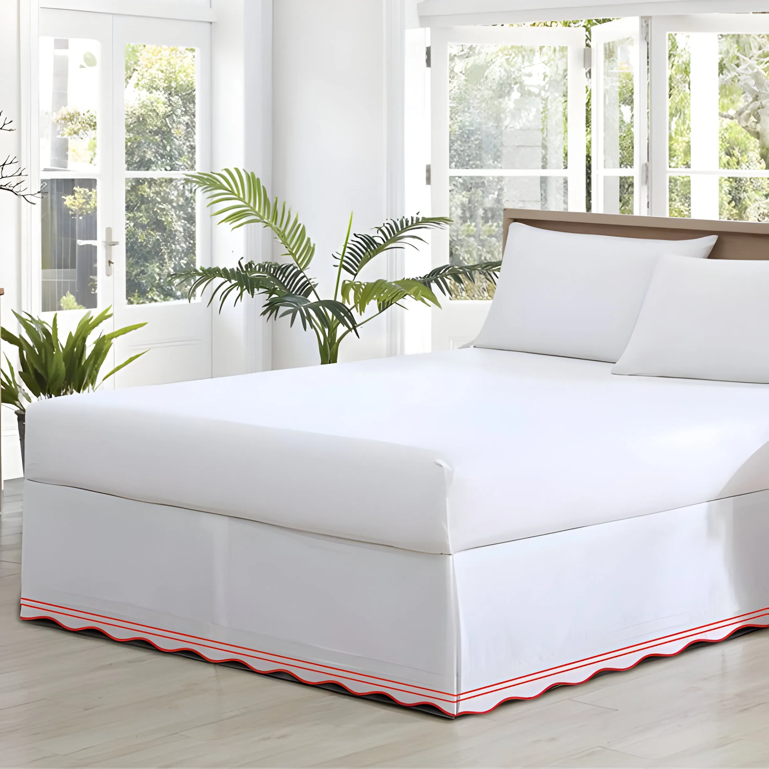 400TC Wavy Embroidery & Border Tailored Bed Skirt