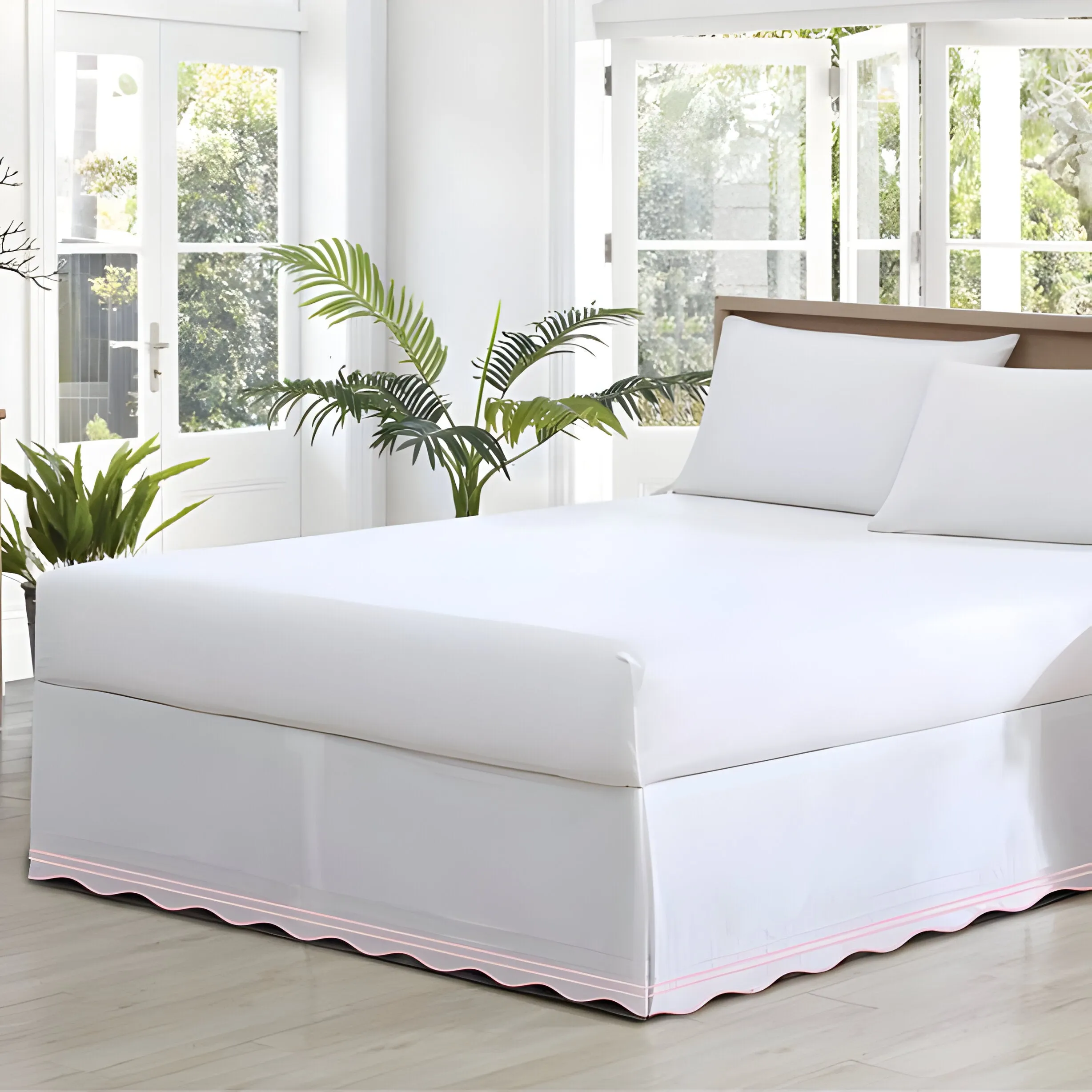 400TC Wavy Embroidery & Border Tailored Bed Skirt