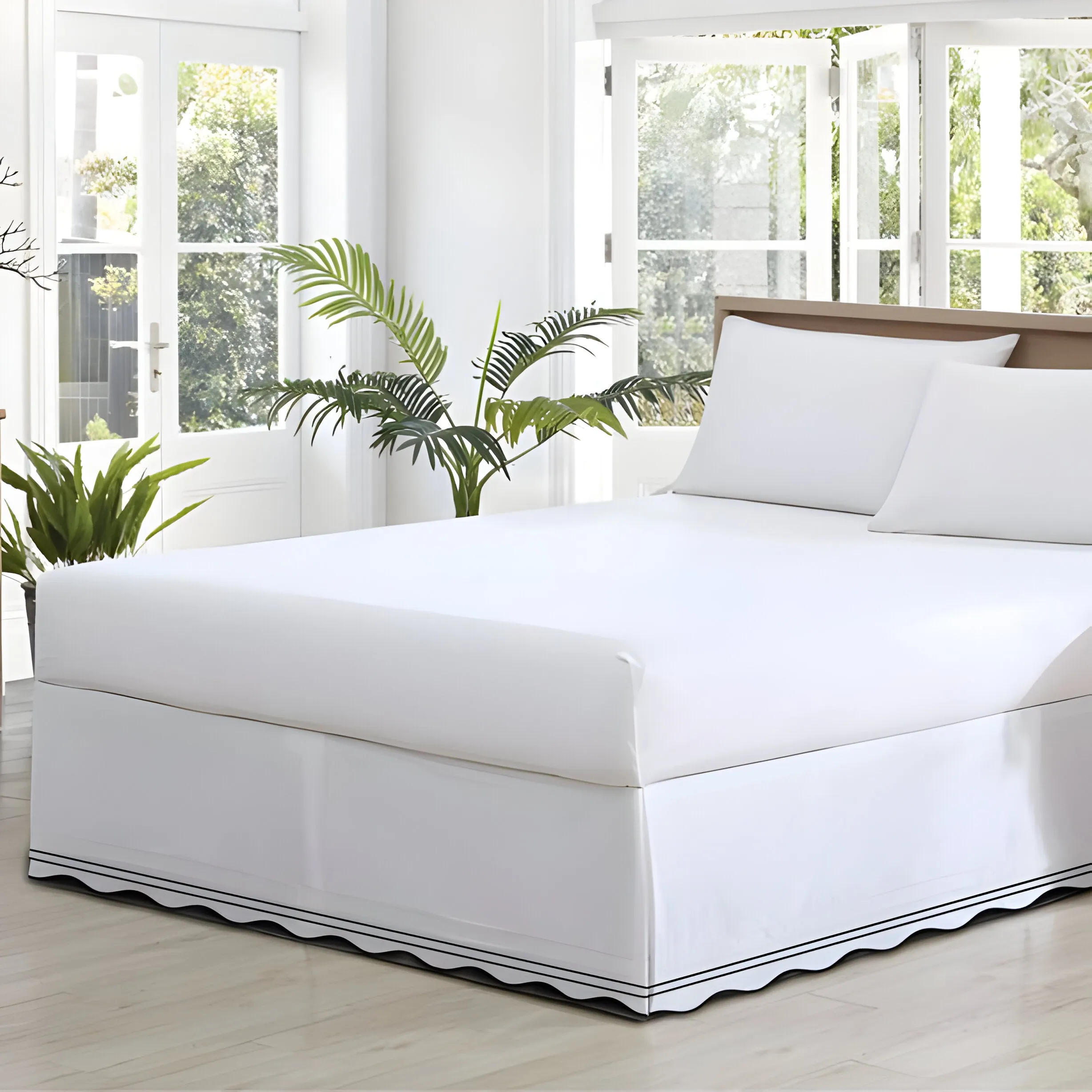 400TC Wavy Embroidery & Border Tailored Bed Skirt