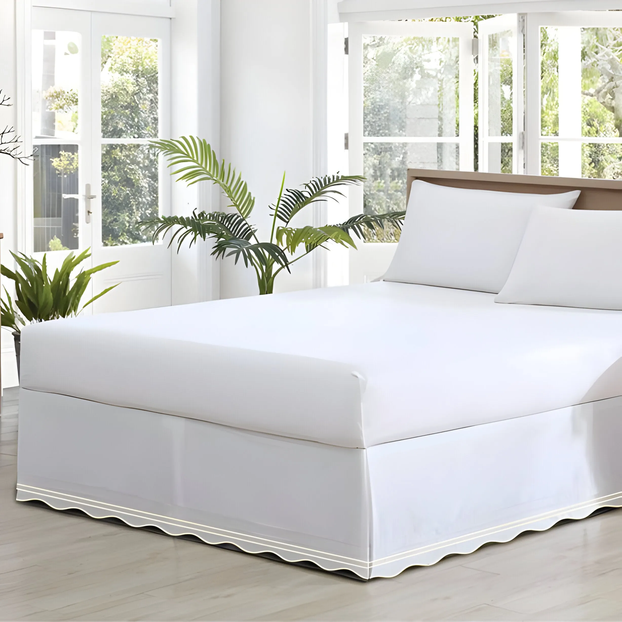 400TC Wavy Embroidery & Border Tailored Bed Skirt