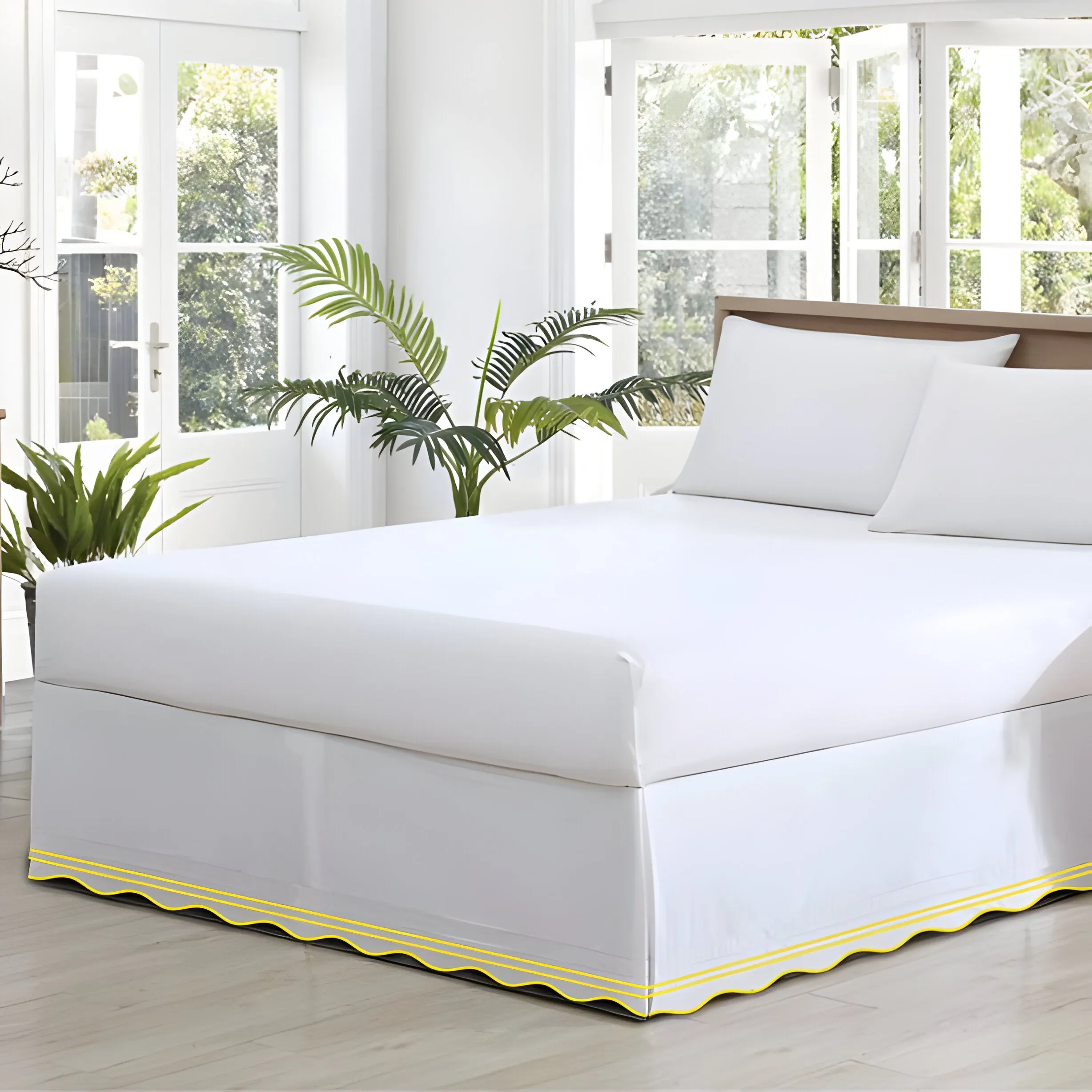 400TC Wavy Embroidery & Border Tailored Bed Skirt