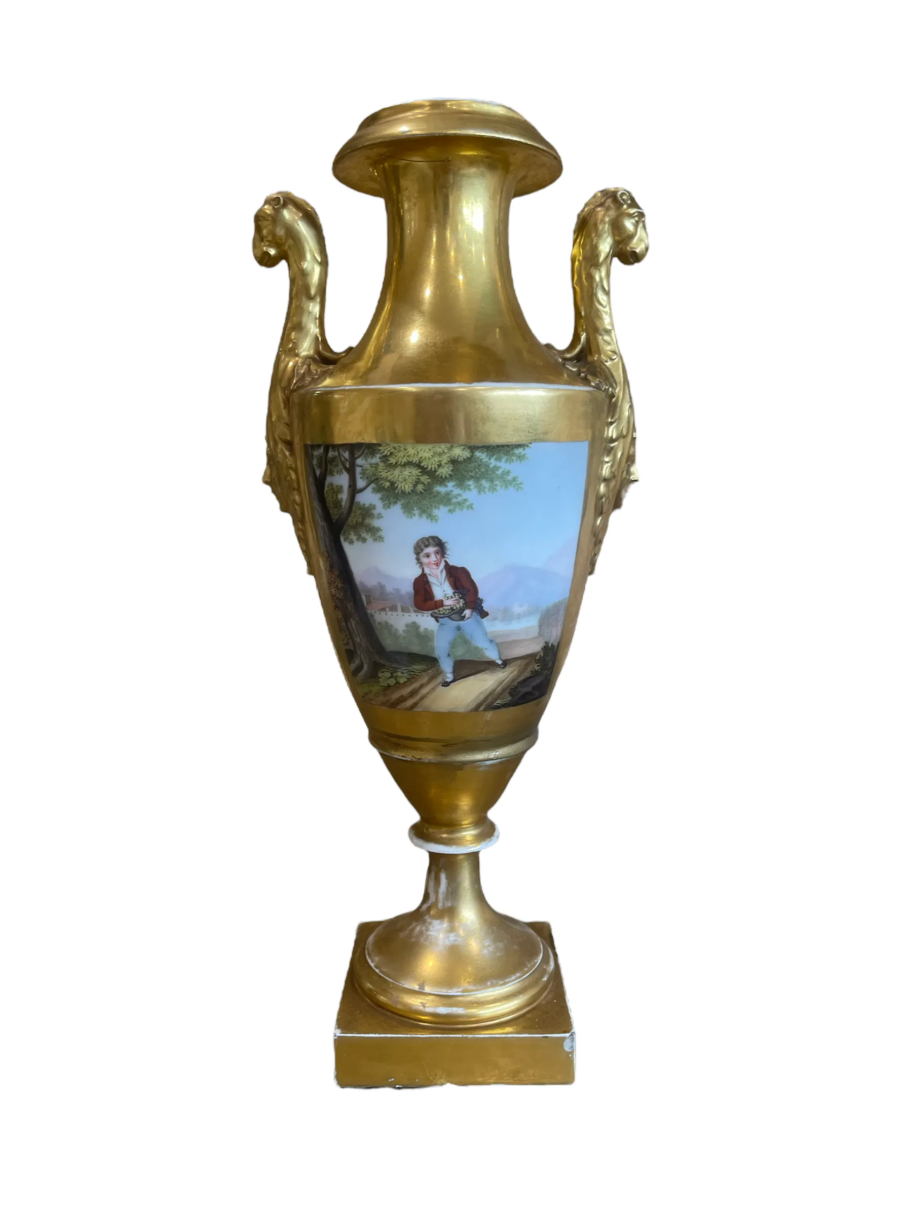 A Pair, Vintage Sevres Porcelain & Gold Urns