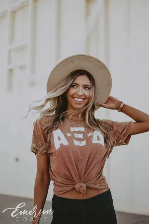 Alpha Xi Delta Brown Acid Wash Tshirt