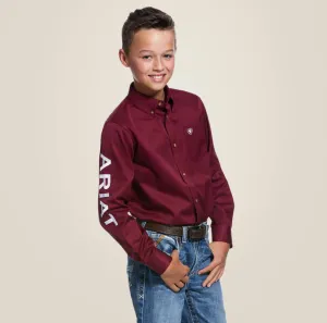 Ariat Boys Burgundy Team Logo Twill Classic Fit Shirt