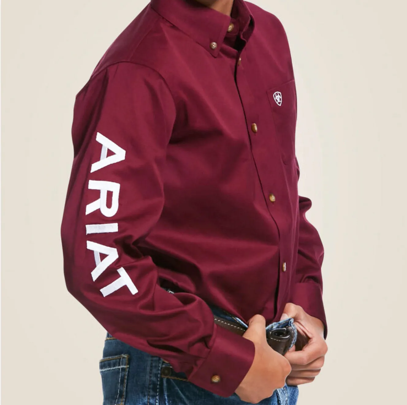 Ariat Boys Burgundy Team Logo Twill Classic Fit Shirt