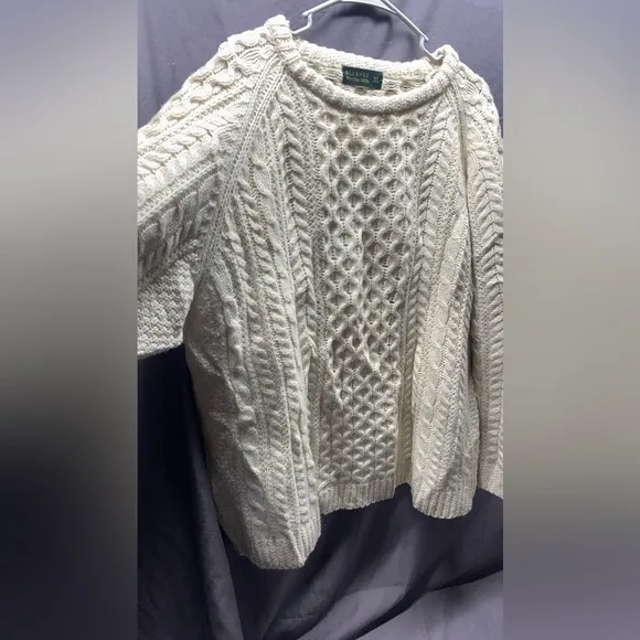 Authentic Blarney Woollen Mills Hand-Knit Sweater - Size XL, Creamy Ivory!!