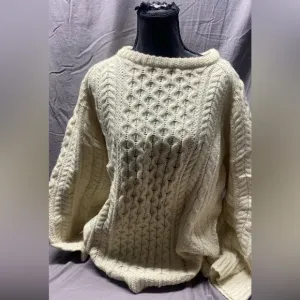 Authentic Blarney Woollen Mills Hand-Knit Sweater - Size XL, Creamy Ivory!!