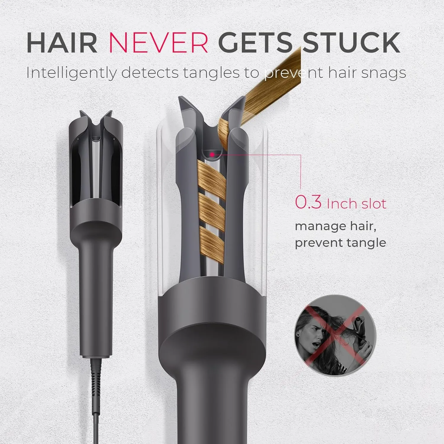 Automatic Rotating Curling Iron -  CURLPRO Beach Waves 1 Inch Curling Wand, Portable Hair Curler, 500 Million Ionic, Dual Voltage & Lightweight for Travel, Ceramic Coating, Metallic Gray