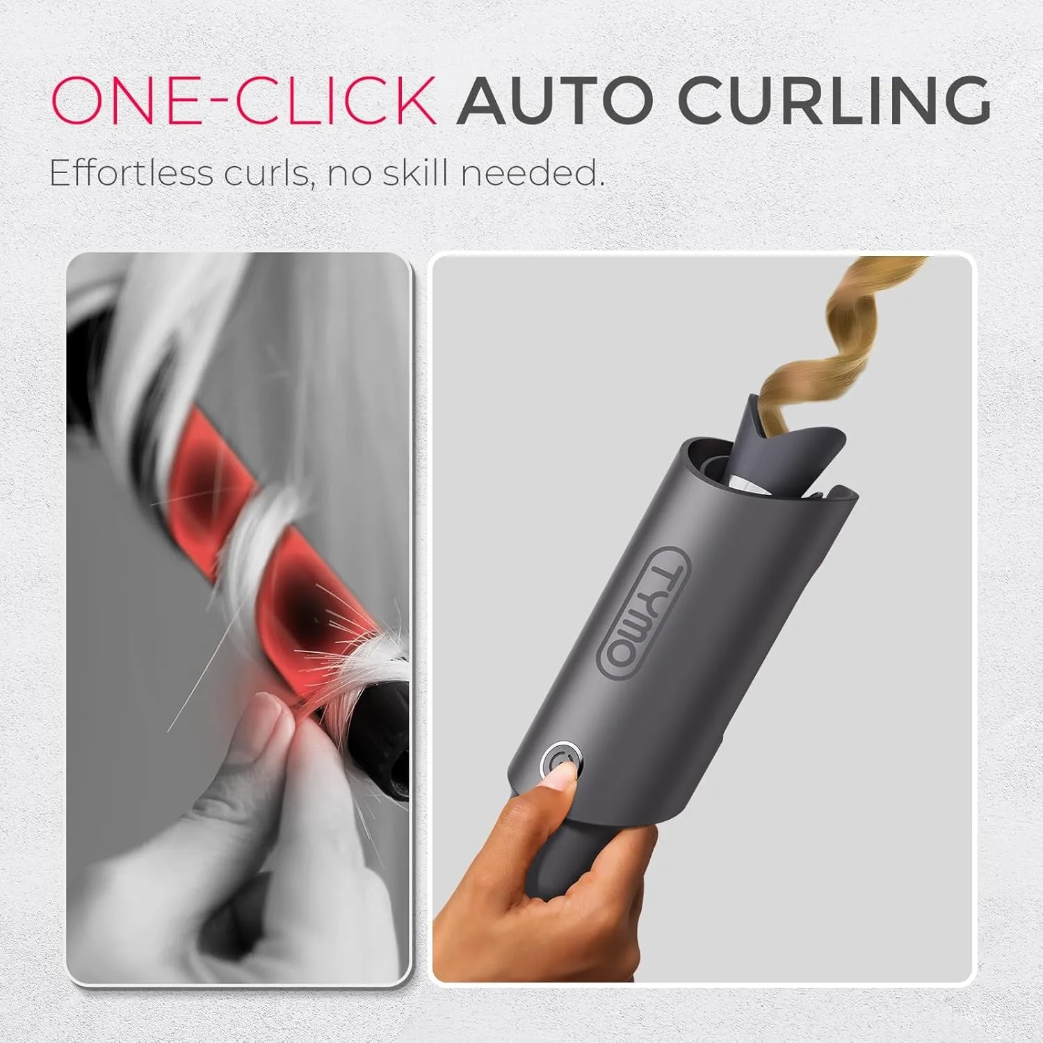 Automatic Rotating Curling Iron -  CURLPRO Beach Waves 1 Inch Curling Wand, Portable Hair Curler, 500 Million Ionic, Dual Voltage & Lightweight for Travel, Ceramic Coating, Metallic Gray