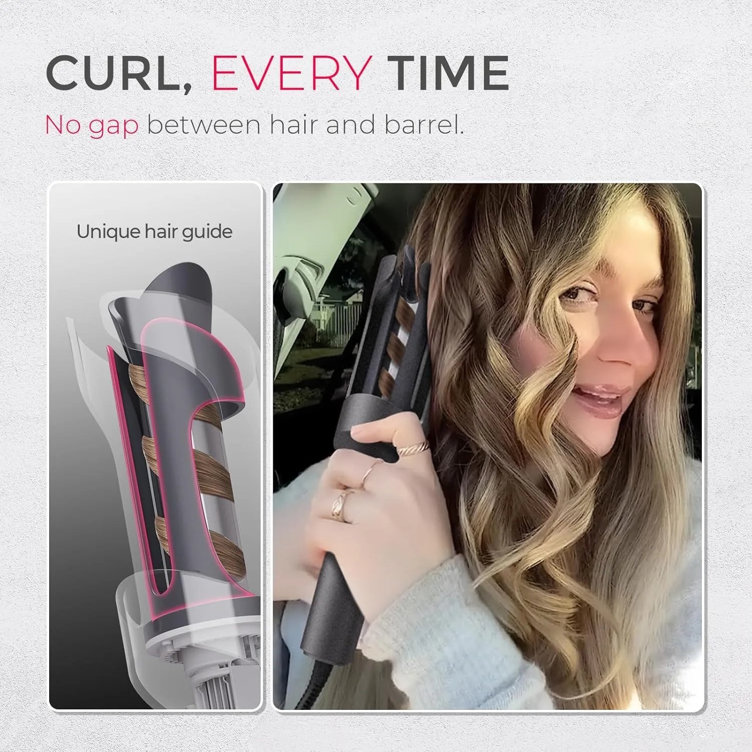 Automatic Rotating Curling Iron -  CURLPRO Beach Waves 1 Inch Curling Wand, Portable Hair Curler, 500 Million Ionic, Dual Voltage & Lightweight for Travel, Ceramic Coating, Metallic Gray